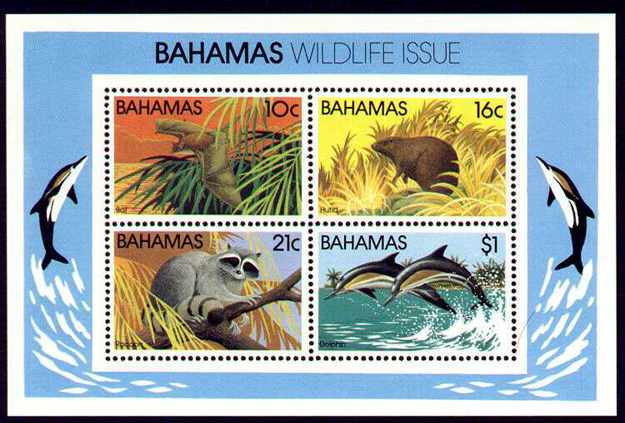 Bahamas Wildlife Stamp Set - Bat, Hutia, Raccoon, Dolphin