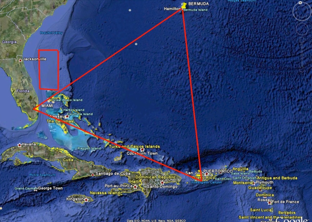 Bermuda triangle map NOAA / Google