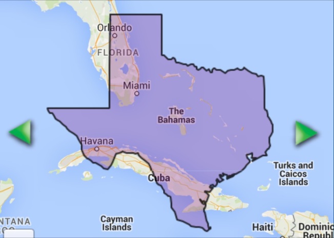 Texas / Bahamas size comparison