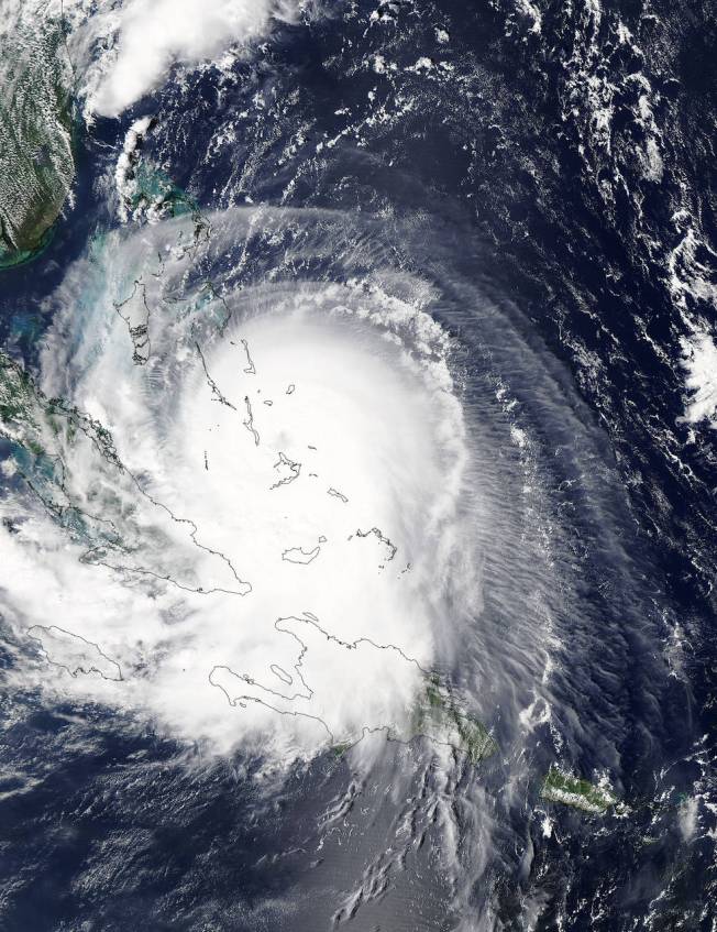 Hurricane Joaquin over central Bahamas, seen from space