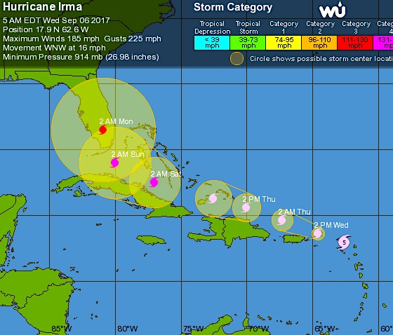 Hurricane Irma Tracking Path Sept 6th 2017 Wunderground