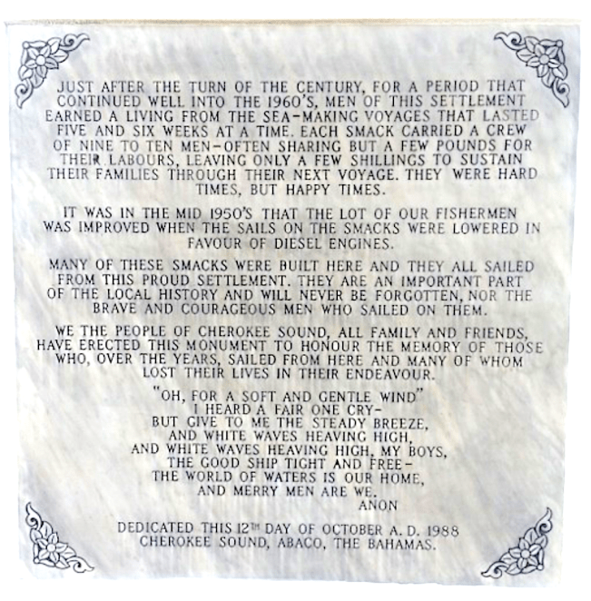 Tribute Monument to the Sailing Smacks of Cherokee Abaco