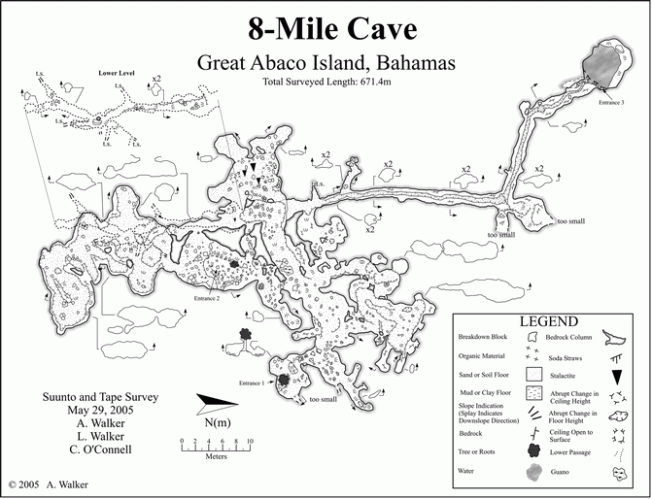 Map of 8-Mile Cave, Abaco Bahamas (A. Walker OS)